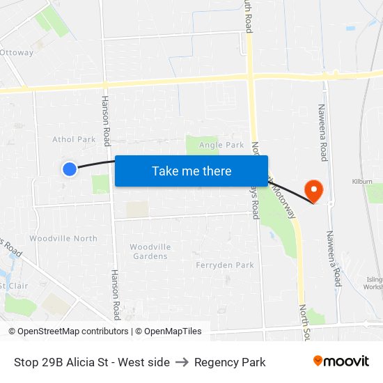 Stop 29B Alicia St - West side to Regency Park map