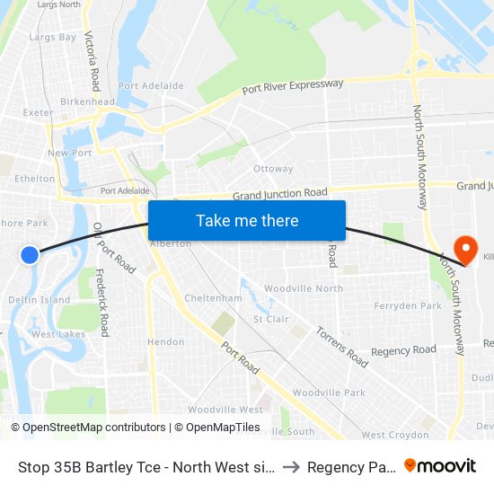 Stop 35B Bartley Tce - North West side to Regency Park map