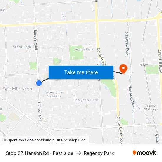 Stop 27 Hanson Rd - East side to Regency Park map