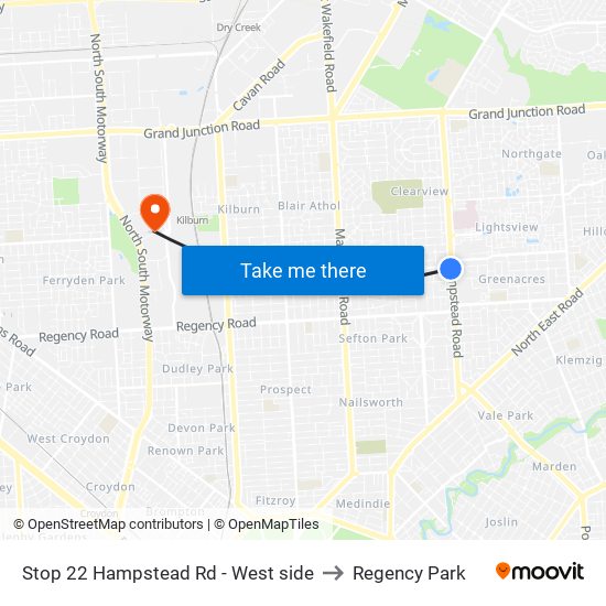 Stop 22 Hampstead Rd - West side to Regency Park map