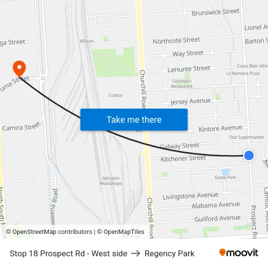 Stop 18 Prospect Rd - West side to Regency Park map