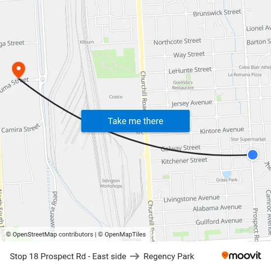 Stop 18 Prospect Rd - East side to Regency Park map