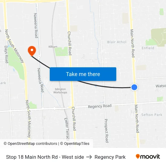 Stop 18 Main North Rd - West side to Regency Park map
