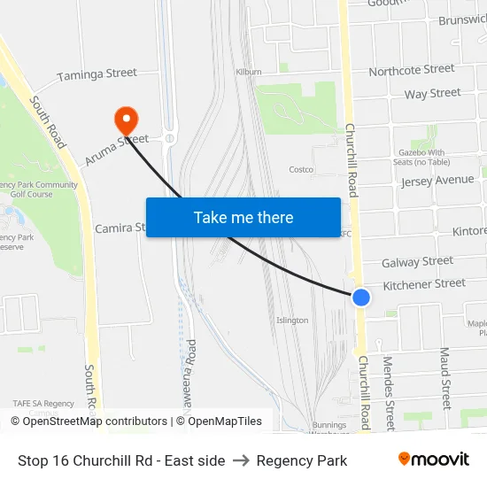 Stop 16 Churchill Rd - East side to Regency Park map