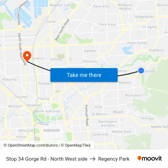 Stop 34 Gorge Rd - North West side to Regency Park map