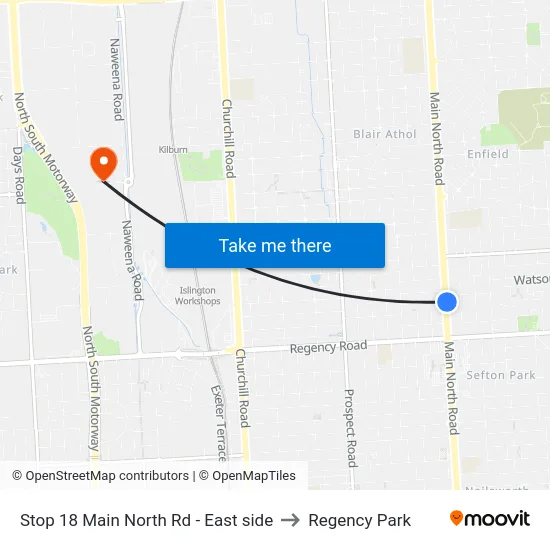Stop 18 Main North Rd - East side to Regency Park map