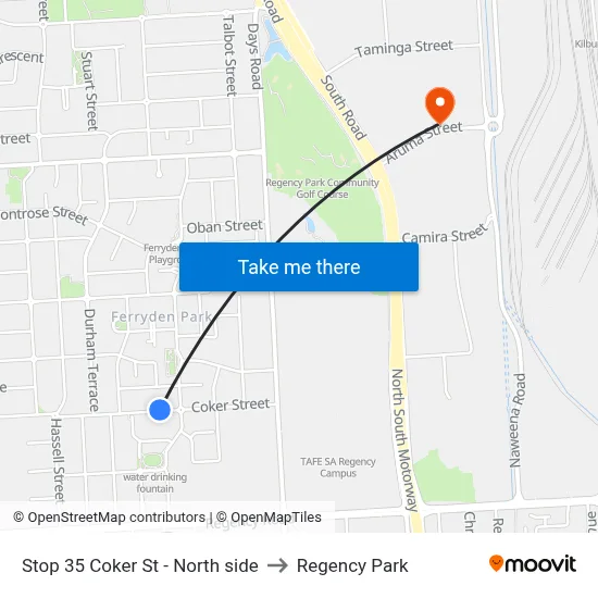 Stop 35 Coker St - North side to Regency Park map