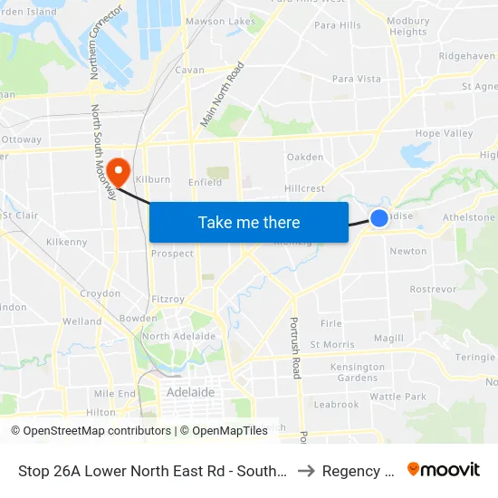Stop 26A Lower North East Rd - South East side to Regency Park map