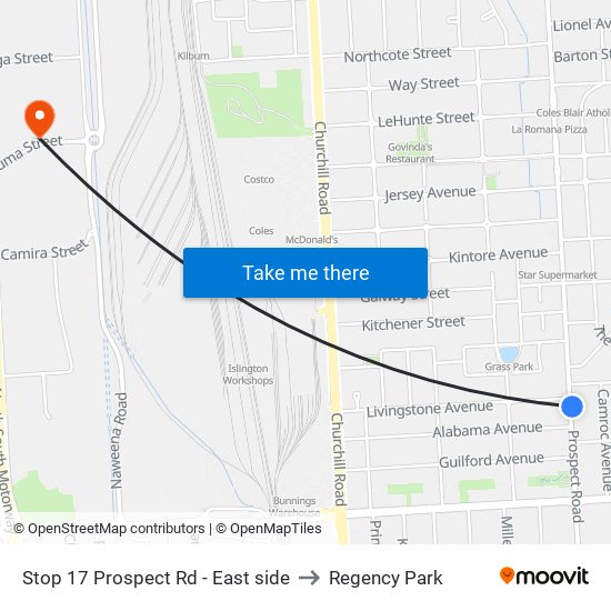 Stop 17 Prospect Rd - East side to Regency Park map