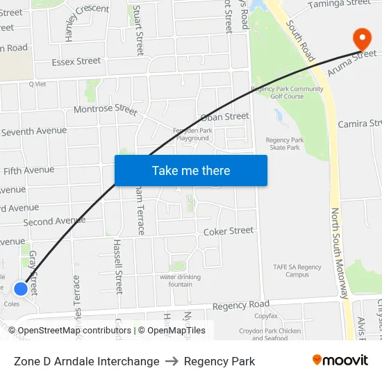 Zone D Arndale Interchange to Regency Park map