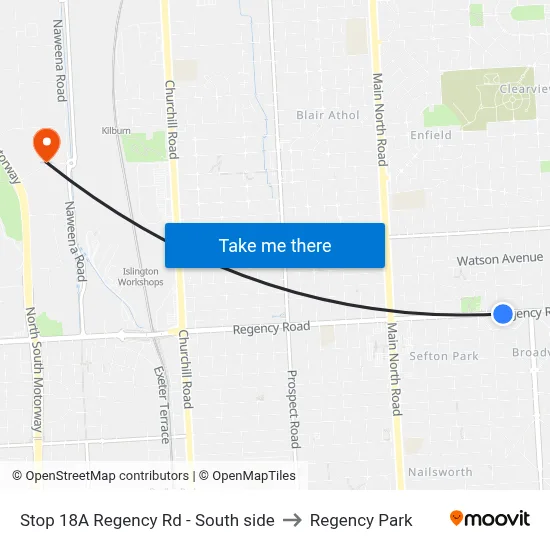 Stop 18A Regency Rd - South side to Regency Park map