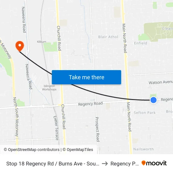 Stop 18 Regency Rd / Burns Ave - South side to Regency Park map