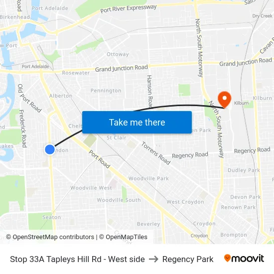 Stop 33A Tapleys Hill Rd - West side to Regency Park map