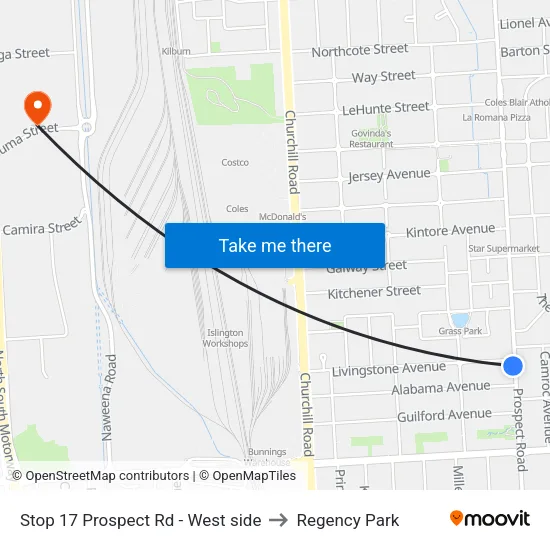 Stop 17 Prospect Rd - West side to Regency Park map
