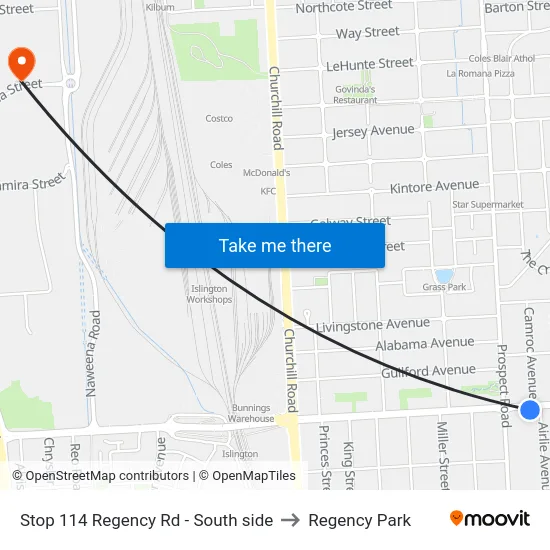 Stop 114 Regency Rd - South side to Regency Park map