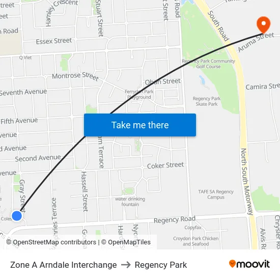 Zone A Arndale Interchange to Regency Park map