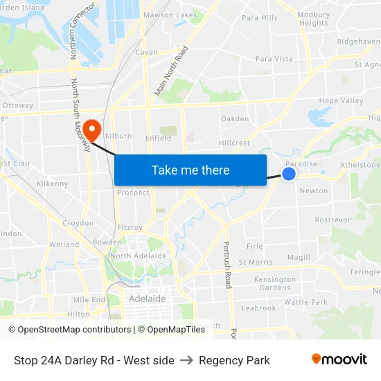 Stop 24A Darley Rd - West side to Regency Park map