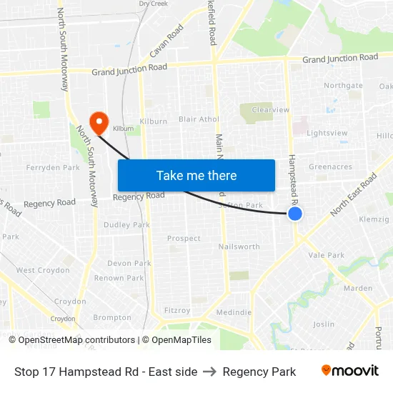 Stop 17 Hampstead Rd - East side to Regency Park map