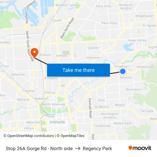 Stop 26A Gorge Rd - North side to Regency Park map