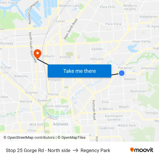 Stop 25 Gorge Rd - North side to Regency Park map