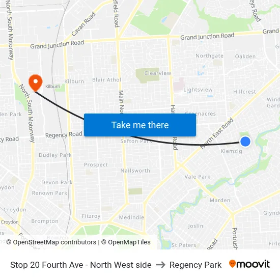 Stop 20 Fourth Ave - North West side to Regency Park map