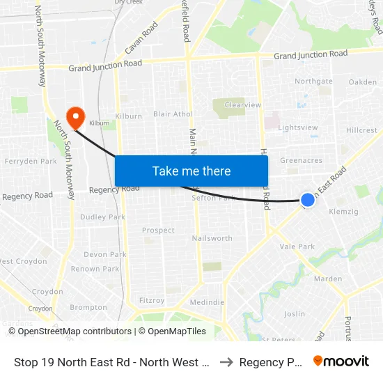 Stop 19 North East Rd - North West side to Regency Park map
