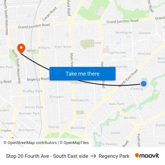 Stop 20 Fourth Ave - South East side to Regency Park map
