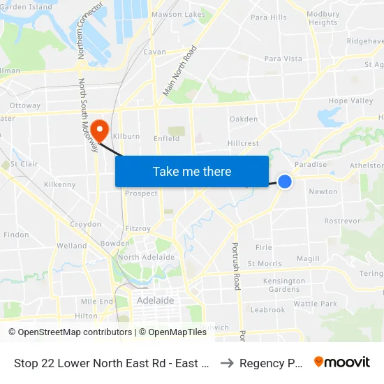Stop 22 Lower North East Rd - East side to Regency Park map