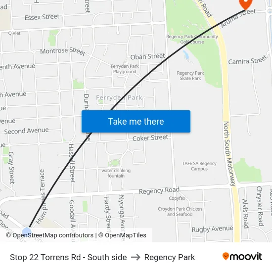 Stop 22 Torrens Rd - South side to Regency Park map