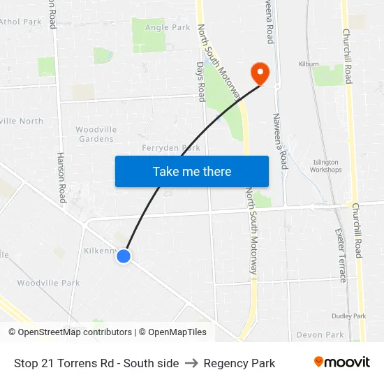 Stop 21 Torrens Rd - South side to Regency Park map