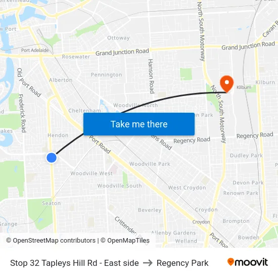 Stop 32 Tapleys Hill Rd - East side to Regency Park map