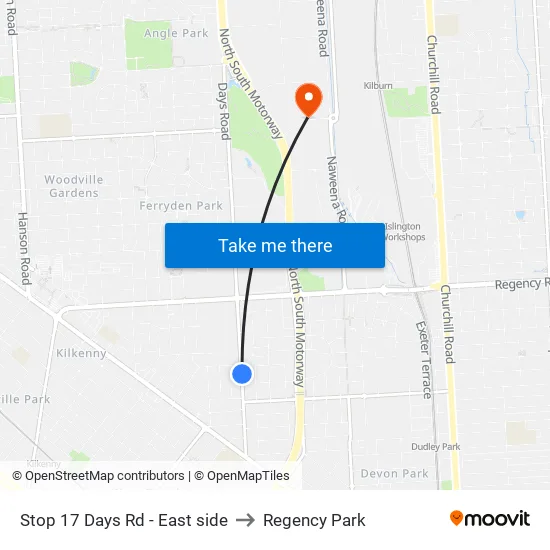 Stop 17 Days Rd - East side to Regency Park map