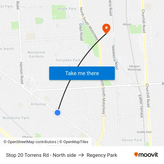 Stop 20 Torrens Rd - North side to Regency Park map