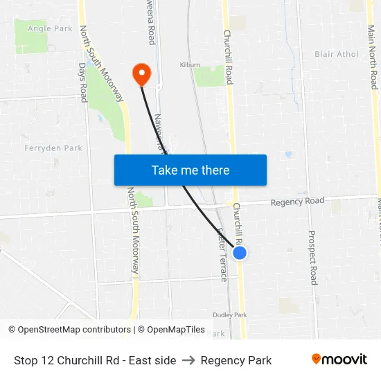 Stop 12 Churchill Rd - East side to Regency Park map