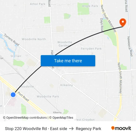 Stop 220 Woodville Rd - East side to Regency Park map