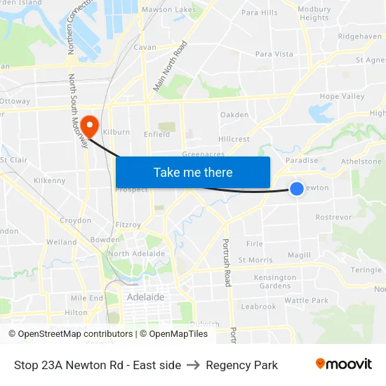 Stop 23A Newton Rd - East side to Regency Park map