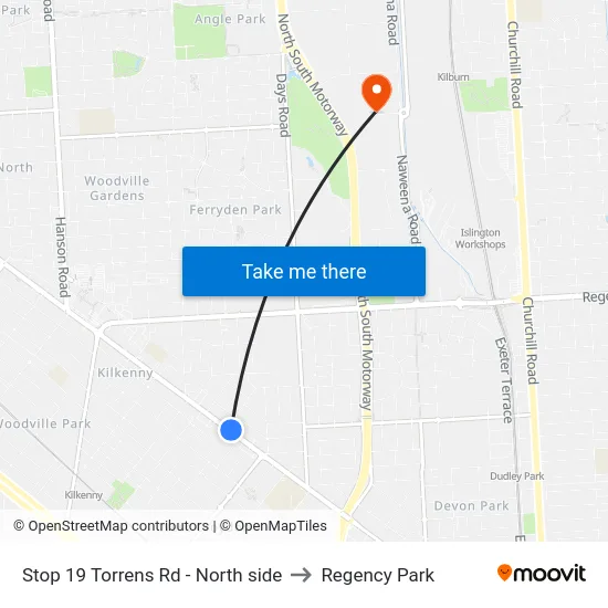 Stop 19 Torrens Rd - North side to Regency Park map