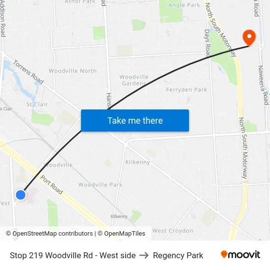 Stop 219 Woodville Rd - West side to Regency Park map