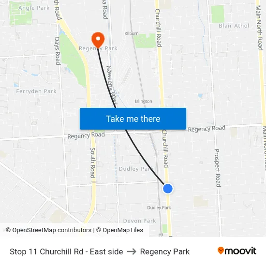 Stop 11 Churchill Rd - East side to Regency Park map