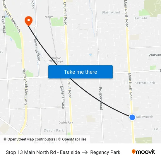 Stop 13 Main North Rd - East side to Regency Park map