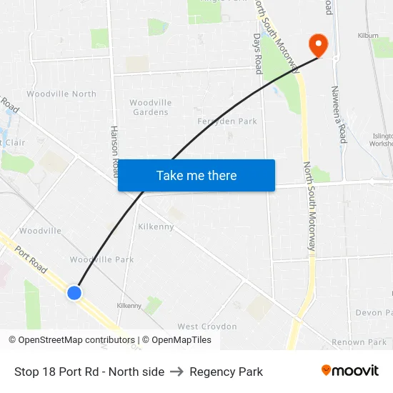 Stop 18 Port Rd - North side to Regency Park map