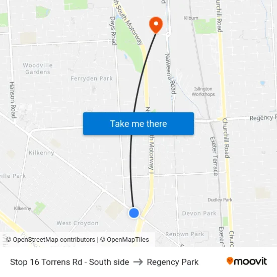 Stop 16 Torrens Rd - South side to Regency Park map