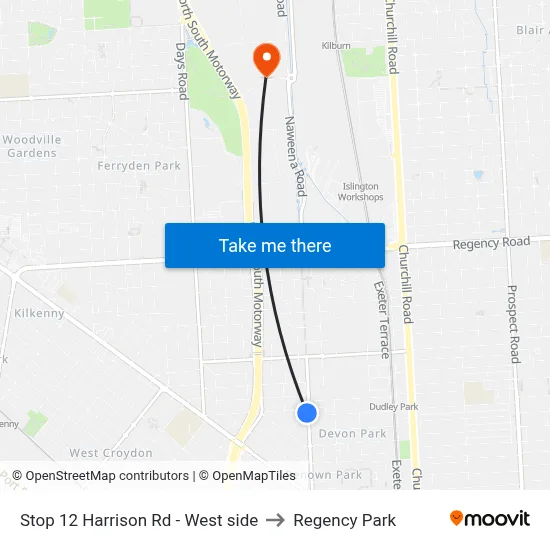 Stop 12 Harrison Rd - West side to Regency Park map