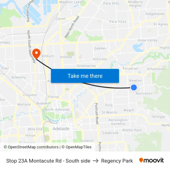 Stop 23A Montacute Rd - South side to Regency Park map