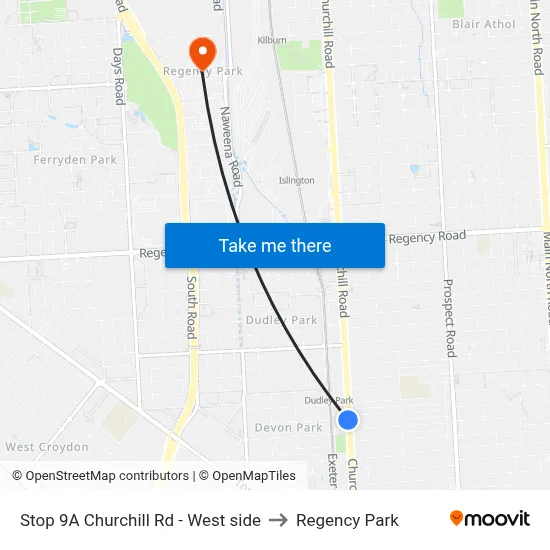 Stop 9A Churchill Rd - West side to Regency Park map