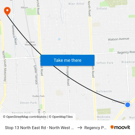 Stop 13 North East Rd - North West side to Regency Park map