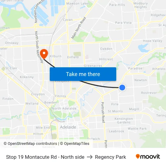Stop 19 Montacute Rd - North side to Regency Park map