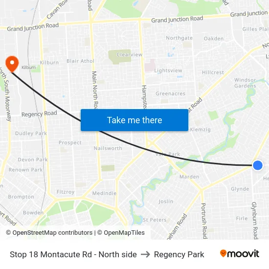Stop 18 Montacute Rd - North side to Regency Park map
