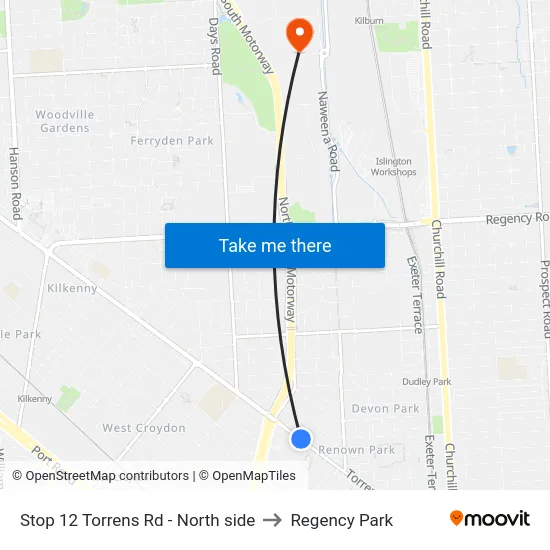 Stop 12 Torrens Rd - North side to Regency Park map
