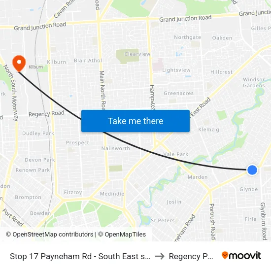 Stop 17 Payneham Rd - South East side to Regency Park map